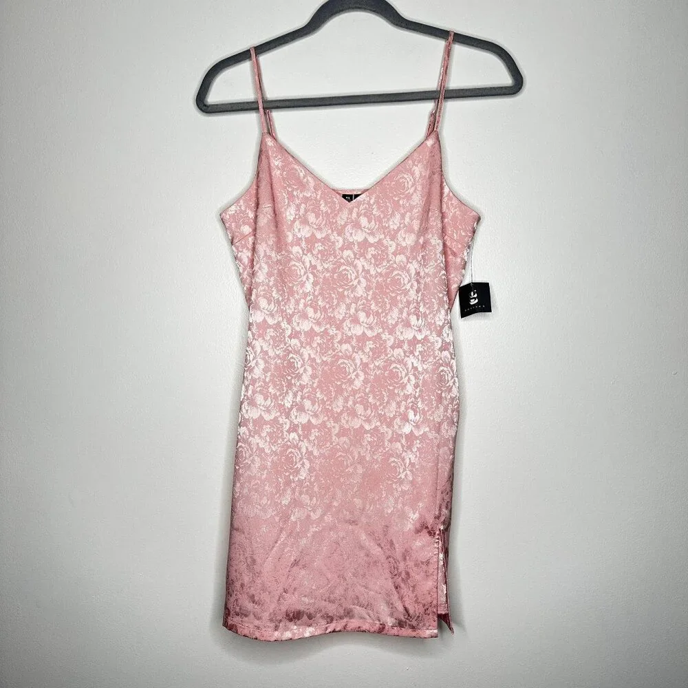 G Edition Jacquard Satin Slip Dress Pink Peachskin Floral Rose NWT - Picture 1 of 9
